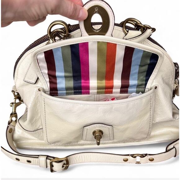 Y2K Coach Legacy Francine Ivory Patent Satchel Shoulder Bag Purse W/ Dust Bag - Picture 5 of 11